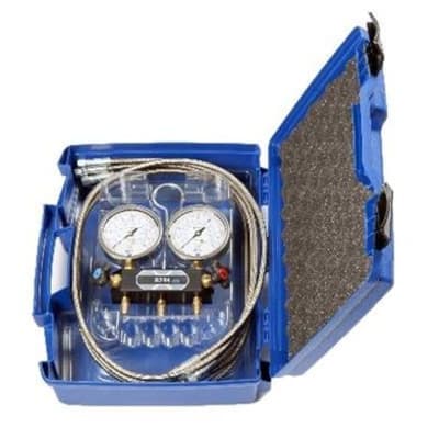 Manometerställ CO2 transkritiskt Wigam med oljefyllda klockor och väska