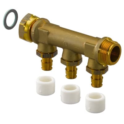 Q&E Fördelare utv-löpmutter G¾" 3x15 mm CC35 mm för tappvatten/värme/kyla