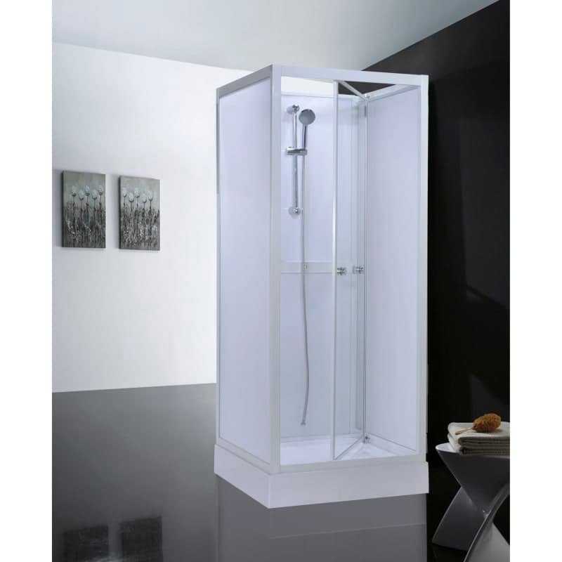 Alterna Basic Duschkabin 90 cm med dörr, vit/frostad, säkerhetsglas